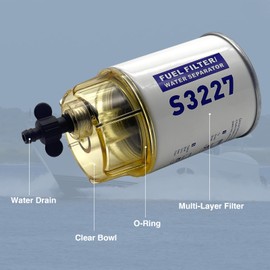 S3227 Fuel Filter with Clear Bowl Assembly Marine Fuel Water Separator Element Replacement for Marine Outboard Motor Mercury Replace S3227 320R 490R-RAC-01 18-7948 9-37882 18-7922 18-7922-1