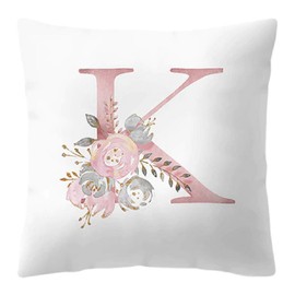 Inception Pro Infinite Cushion Cover - 45 x 45 cm - Letter K - Alphabet - Name - Initial - Sofa - Bed - Home - Bedroom - Rose - Flowers - White