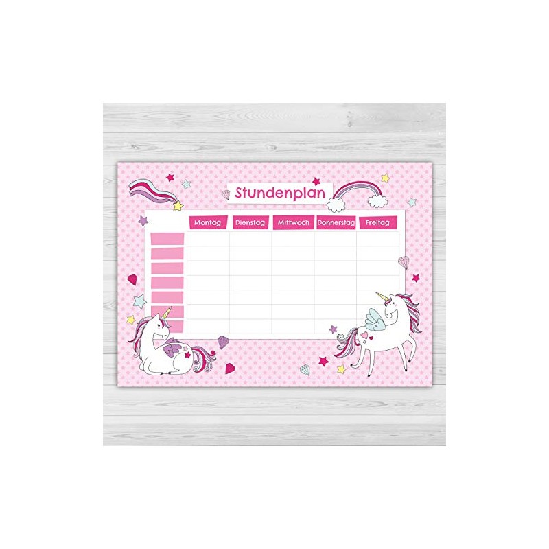 Papierdrachen Timetable DIN A4 Pad – Unicorn Motif – Writeable