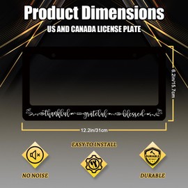 Thankful Grateful Blessed License Plate Frame Christianity License Plate Holder Funny License Plate for Belief Car Decoration Stainless Steel Car Accessory with Screws Men Women 12.3" x 6.3"