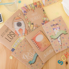 Papierdrachen 6 Folding Greeting Cards with Envelope for First Day of School – Greetings for the School Child – Child-friendly Greeting Cards for the First Day of School – Set of 2