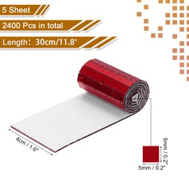 MECCANIXITY 2400 PCS Glass Mirrors Disco Ball Tiles Self-Adhesive Wine Red Mirror Mosaic Tiles 5 x 5mm for Disco Ball, DIY Craft, KTV Decoration 5 Sheet