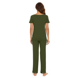 WiWi Womens Viscose from Bamboo Pajamas Set Short Sleeve Top with Pants Pjs Soft V Neck Sleepwear Lightweight S-3X, Army Green, XX-Large