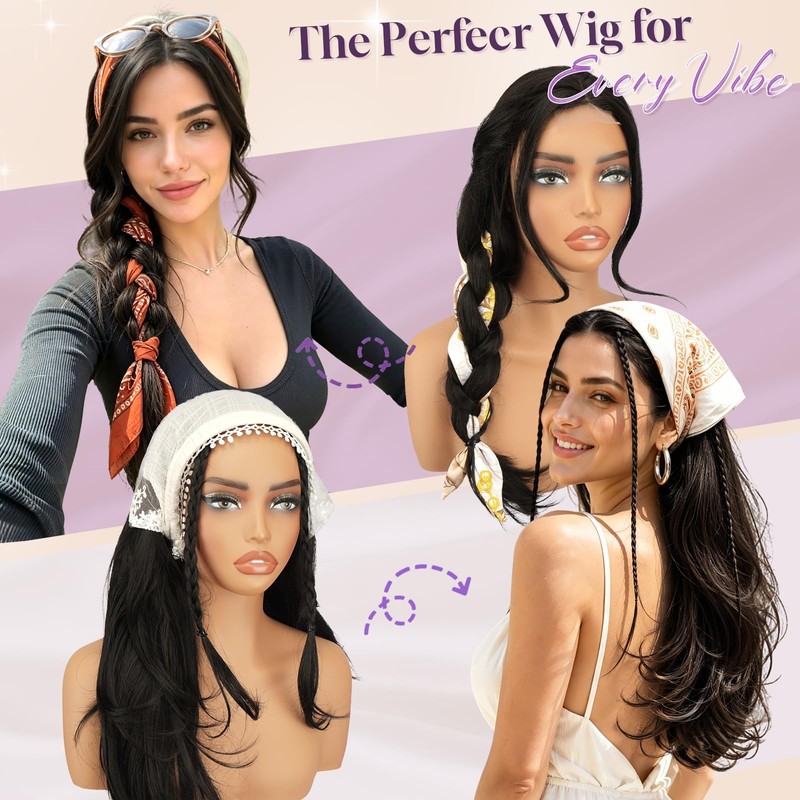 Brown Long Layered Wig with Curtain Bangs Straight Wigs for