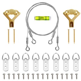 SDTC Tech Adjustable Picture Hanging Wire Kit 2m x 1.5mm Stainless Steel Wire Rope, D-Rings, Wall Mounting Hooks, Adjustable Hangers, Level & Screws for Paintings Photos Mirror Frames Hold Up to 80lbs