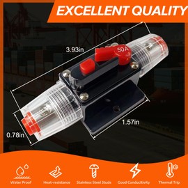 Buddy par exce 60 amp Circuit Breaker Switch Resettable Fuse Manual Reset for Car Audio Sound Amplifier System Marine Boat Truck RV Home Waterproof Fuse Inline Holder 3-15 AWG 12V-48V DC