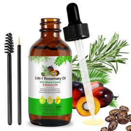3in1 Hair Growth Oil (Rosemary & Black Castor & Batana Oil) Natural Organic hair Oil - Pure Cold Pressed Hair Treatment Oil for Hair Skin Massage Oil - Eyelashes, Eyebrows Regrowth