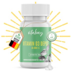 Vitabay - Vitamin D3 Depot 10,000 IU - 120 Vegan Tablets - Vitamin D High Dose 10000 Vitamin D 10000 Vitamin D3 Capsules Vitamin D Tablets - Vit D Vitamin D Capsules Vit D3 Vitamin D3 10000