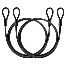 GUNGY Loop Cable Steel Cable with Eyelets Safety Cable 1 m Long 4 mm Thickness with Plastic Coated for Cable Lock Bicycle Trailer Black Pack of 2