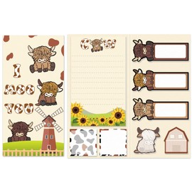 JarThenaAMCS 240 Sheets Highland Cow Sticky Notes Set 8 Designs Notepads Cute Animal Post Reminder Memo Pads for Annotating Books Office School Study Supplies