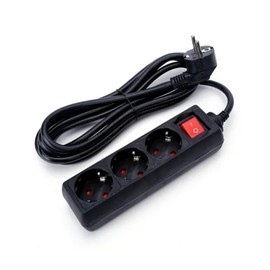 German 3-Way Power Strip with Switch, 3 m Cable and 3G 1.5 mm² in Elegant Black - Perfect for Safe and Easy Connections at Home or in the Office