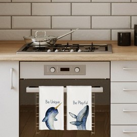 CIOJUNE Whale Narwhal Towels Bathroom Set of 2 - Whale Narwhal Decor for Home, Whale Hand Towels for Bathroom, Narwhal Whale Gifts for Kids Women Men Giels, Ocean Bathroom Decor, 16x24