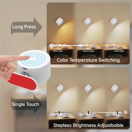 Deyagoo Romote LED Wall Sconce - Rechargeable Wall Light, 3 Colors & 3 Brightness Levels, 360째 Magnetic Rotating Head, Bedside Reading Lamp, Easy Install Battery Operated Wall Lamp Black Pack of 2