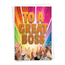 NobleWorks Great Boss - Boss's Day Greeting Card with Envelope (4.63 x 6.75 Inch) Rainbow Appreciation and Thumbs Up C5862BOG