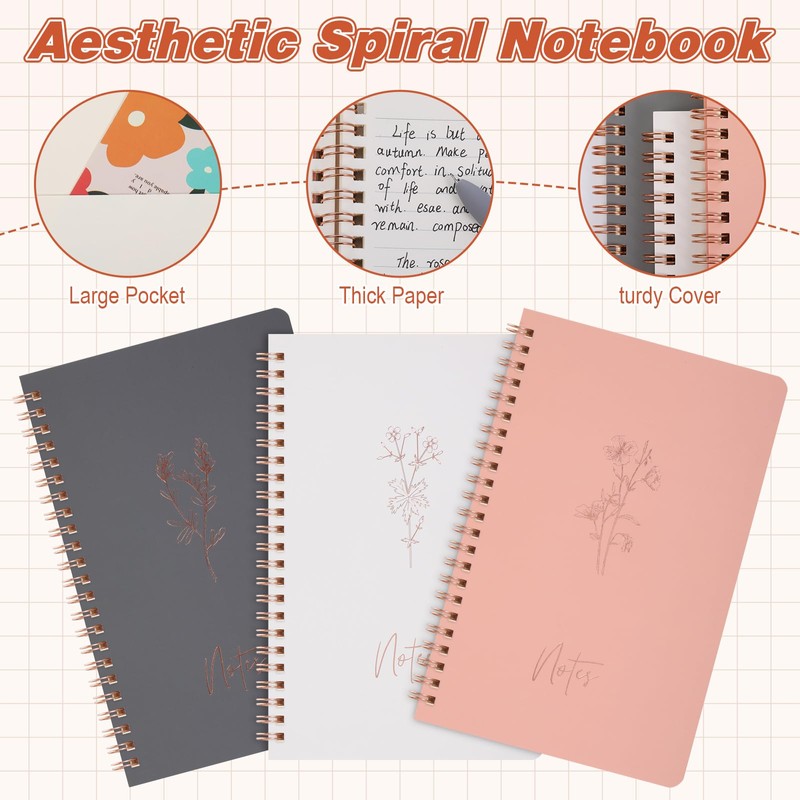 Fuutreo Aesthetic Notebook Sets Teacher Appreciation Gifts 3 Pcs Spiral