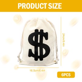 SUPRROW Pack of 6 Money Bags, One Bag Full Money, Money Bag, Coin Bag, Money Bag with Dollar Sign, 17 x 25 cm, Reusable Gift Bags, for Jewellery, Costume Accessories, beige