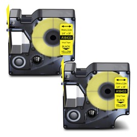 2-Pack Label Tapes Refills 3/4 Inch Durable Vinyl 18433 Lables Compatible for Dymo Rhino 5200 4200 5000 6000 Industrial Label Maker, Black on Yellow, 3/4" x 18'(19mm x 5.5m)