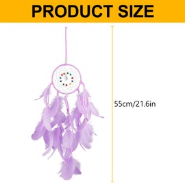 Lotsdonxia Handmade Circle Moon Dream Catcher – Indian Style Dream Catcher with Feathers Bead Wall Hanging Decor for Living Room, Bedroom, and Dormitory (Purple)