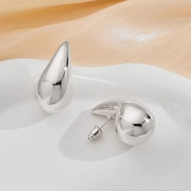 Gold Chunky Earrings Thick Earrings 14K Gold-Plated Teardrop Earrings Water Drop Earrings for Women Girls, Placcato oro 14 carati