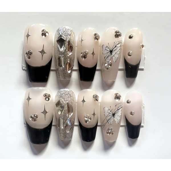 M·Q NAIL,Press on nails,Pink cat's eye square medium nails,Hand drawn,Includes