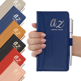 Evelay Address Book A-Z Blue Index Hard Back Cover Slim Address & Pen Telephone Alphabetical Tabs (Navy)