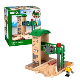 BRIO World Signal Station Set - 2-Piece Wooden Train Track Toy with Interactive Red Light and Figurine - FSC Certified - Compatible with All BRIO Railway Train Toys - Kids Ages 3 & Up