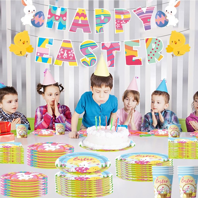 51PCS Easter Tableware Set Theme Decoration,Easter Party Tableware Set, Easter