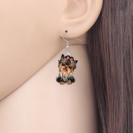 OUSIO Acrylic Cute Brown Yorkshire Terrier Dog Earrings Trendy Coffee Cup Puppy Dangle Jewelry For Women Charm Accessories Gifts (Brown)