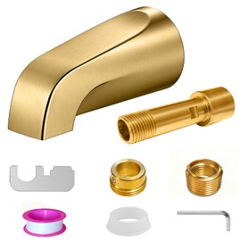 Brushed Gold Bathtub Spout Without Diverter, All Metal,5.3 Inch Tub Spout, Fits 1/2" Copper Slip-On and 1/2" or 3/4" IPS Threaded Pipes, Leak-Free, Slip Fit Tub Spout Without Diverter