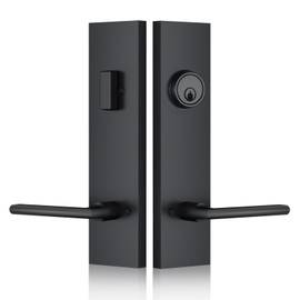 SNBTLA Matte-Black Front Door Handle - Modern Entry Door Lock Set with Deadbolt,Exterior Door Lever 3 Keys for Left & Right Hand Door (Black)