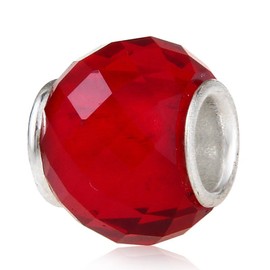 Glass Birthstone Charm with 925 Sterling Silver Core Birthday Charm Anniversary Charm for DIY Charm Bracelet (Red)