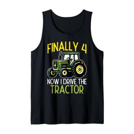 Mens Finally 4 Now I Drive Tractor 4th Birthday Farm Boys Kids Tank Top