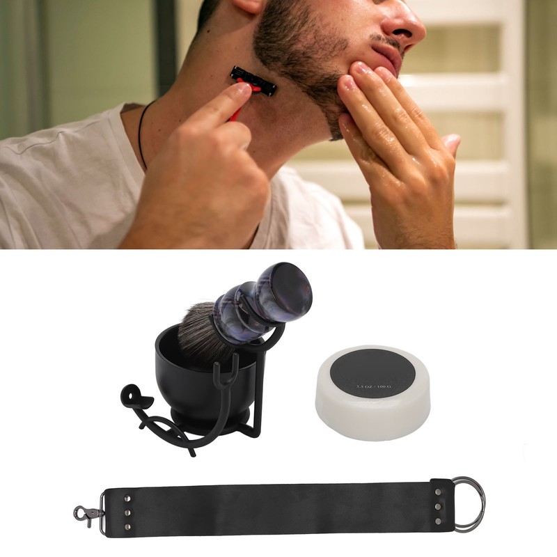 Beard Trimming Set Foaming Bowl Brush Stand Soap Sharpening Cloth