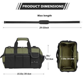 EXLIFBAG 15 Inch Heavy Duty Tool Bag, Portable Tool Box Organizer Storage with Adjustable Shoulder Strap, Tactical Carry Tote Toolbox with Large Zipper