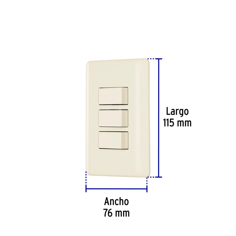 Volteck PA-APTR-BI, Placa armada 3 interruptores color marfil