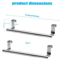LEIMEND Towel Rail, Pack of 2 Door Towel Holder Kitchen, Hanging 23.6 cm Kitchen Cabinet Tea Towel Holder, Towel Rail Door Hanging, Tea Towel Holder for Hanging for Kitchen Bathroom (Silver)