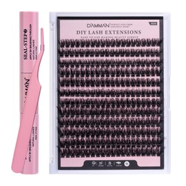 DAMMAN 70D DIY Lash Extension Kit 240 Clusters 0.07 10-16mm Fluffy Cluster Eyelash Extensions Kit 3D Effect Lashes with Bond and Seal and Lash Tweezers
