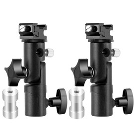 Mollytek Set of 2 Strobe Umbrella Holder Stand 180 Degree Angle Adjustable Aluminum Alloy Umbrella Bracket with 1/4 and 3/8 Inch Screw Hot Shoe Holder E Shape for Photography Strobe (A)
