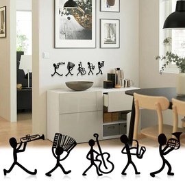 WKRTDY Music Band Wall Stickers (Pack of 5) - Black Wall Decoration for Office, Living Room, Dining Room and Kitchen - Sheet Music, Drum Prints, Dancing Characters - Removable Music Stickers