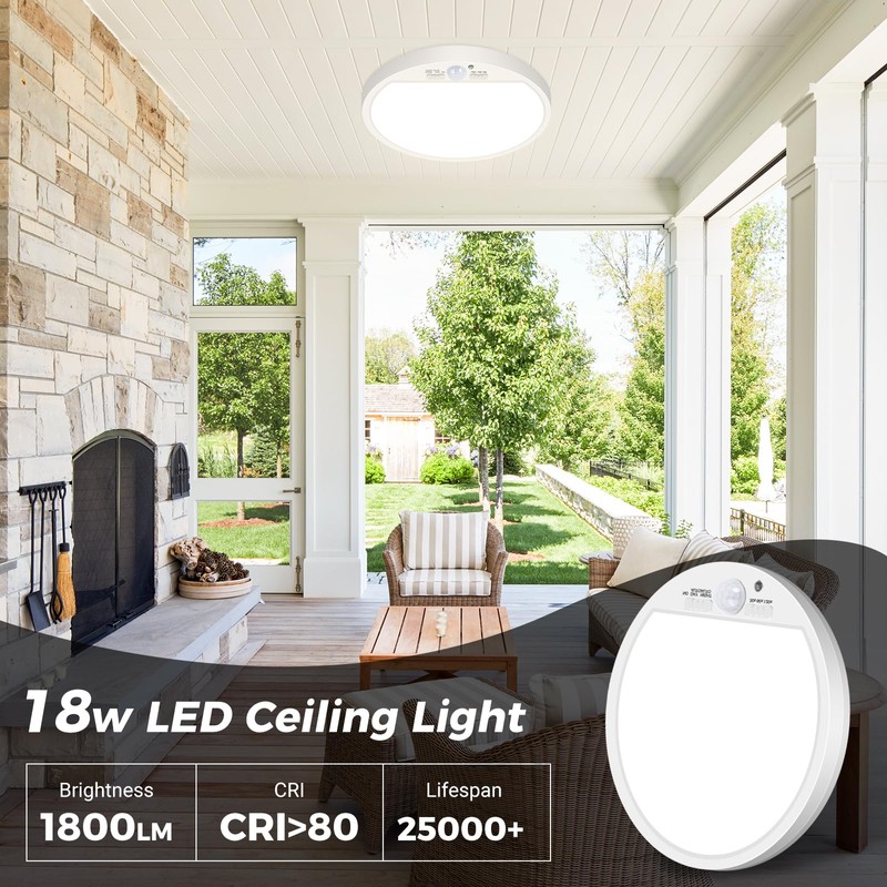 Slochi Motion Sensor Ceiling Light Wired, 3000K/4000K/6500K SelectableLED Flush Mount
