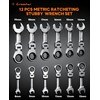 Crosstar 12Pcs 8-19mm Stubby Flex-Head Ratcheting Wrench Set, Metric
