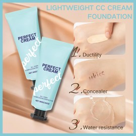 2pcs CC Cream Foundation,All-Over Complexion Perfector for Covers Scars & Imperfections,Long-Lasting Hydrating Skin Tint Full Coverage Concealer,Even Skin Tone Body Makeup Foundation For Mature Skin