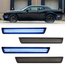 FetonAuto Blue LED Side Marker Lights for 2015-2023 Dodge Challenger Front Rear Bumper Running Indicator Blinker, Smoked Lens Passenger Driver Side