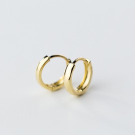 18K Gold on Sterling Silver Plain Small 8mm Hoop 2mm Band Huggie Earrings Unisex