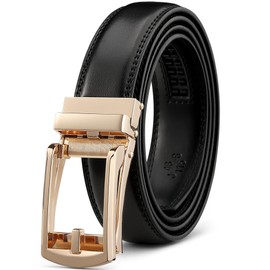 Founders & C Mens Ratchet Belt Leather Comfort Click 1 1/4" with Slide Buckle, Casual Dress Belt Adjustable (Gold/Black, 36" to 42" Waist Adjustable)
