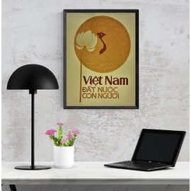 Vietnam Poster War Propaganda - The Big Bronze Drum of Vietnam Country and the White Lotus Flower of Peace - Map in the Middle - SIZE: 12x16 inches (30x40 cm)