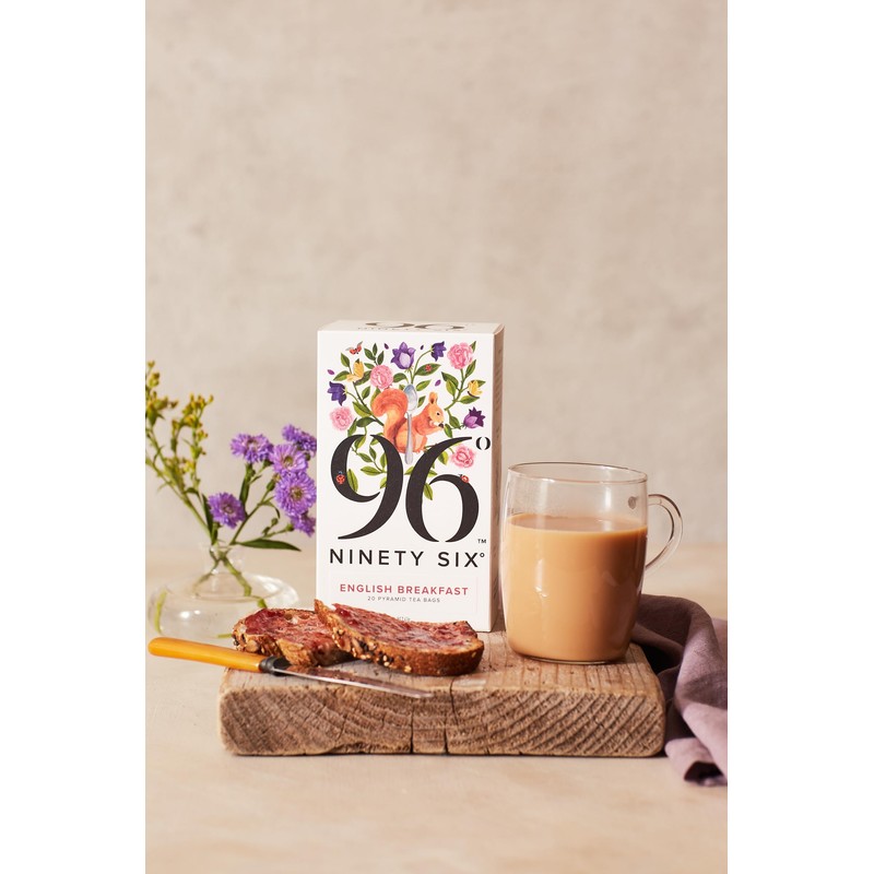 96° English Breakfast Tea - 20 Pyramid Tea Bags, Individually