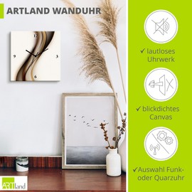 ARTLAND T9LH Wall Clock without Ticking Noises Aluminium Radio-Controlled Clock 30 x 30 cm Square Silent Abstract Art Design Wave Abstract Modern