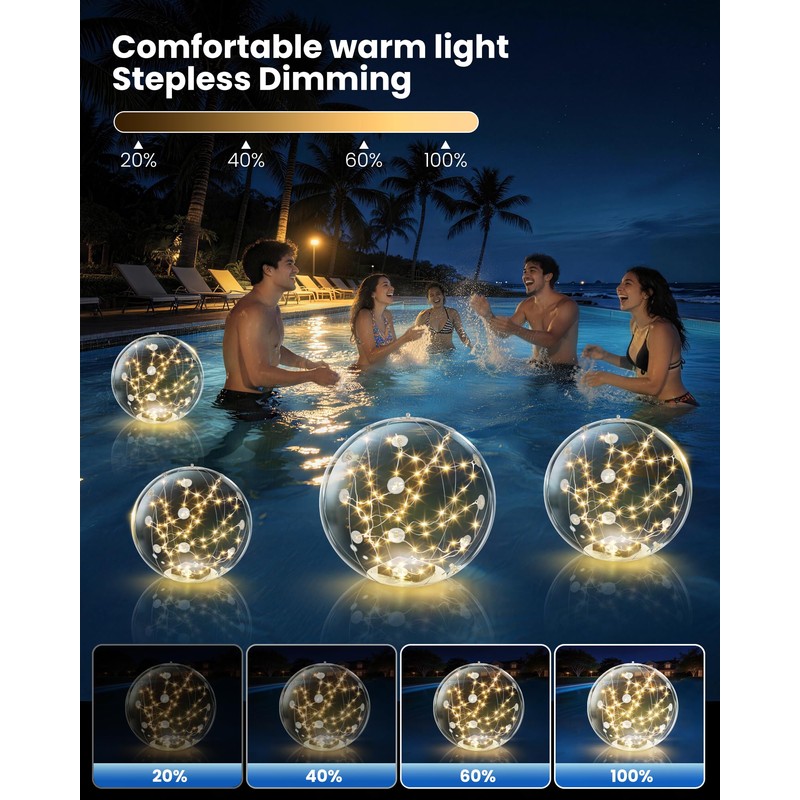 Powfloven 3 Pack Floating Pool Lights Solar Powered, 15" Inflatable