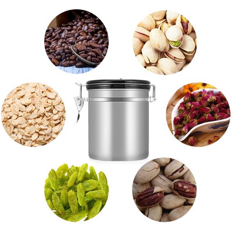1.5L 304 Stainless Steel Airtight Coffee Beans Container Storage Canister